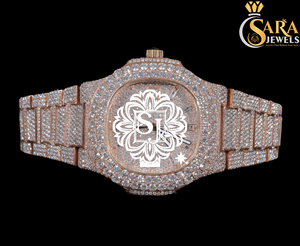 Reloj de diamantes Mossinate CZ de oro de la mejor calidad, reloj ostentoso de cristal completo para hombre, disponible al mejor precio - Product Image 3