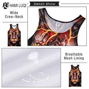 Débardeur pour homme à imprimé animal, col rond, sans manches, décontracté, respirant, en polyester tricoté, avec motif visage de lion - Product Image 5