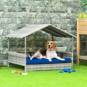 Cuccia per Animali Domestici Blu Scuro in Vimini e Rattan, Resistente all'Acqua, con Cuscini Rimovibili e Fondo Rialzato per Uso Interno/Esterno - Product Image 2