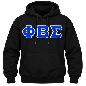 Sudadera con capucha negra para hombre de Phi Beta Sigma, sudadera con capucha informal con bordado de letras griegas azules, sudadera con capucha informal, vida fraternitaria griega - Product Image 3
