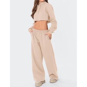 Pantalon de jogging femme coupe droite taille basse en molleton épais uni, élastique, ample et oversize pour la détente - Product Image 2