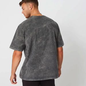 T-shirt décontracté pour homme en coton gris anthracite délavé à l'acide, col rond, coupe oversize, manches courtes, mode estivale, personnalisable avec logo OEM ODM - Product Image 4