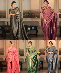 Sari de Seda Rosa, Traje Tradicional Indio para Bodas, Largo hasta el Suelo, Corte Regular, Estilo Banarasi, Sari Drapeado para Mujer - Product Image 2