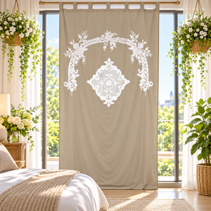Romantic Victorian Floral Wreath Embroidered Curtain Panel Ornate Lace Medallion Classic European Style Bedroom Window Decor - Product Image 1