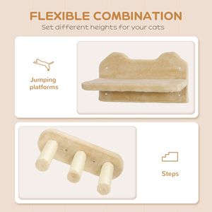 Albero per Gatti Beige con 3 Ripiani, Tiragraffi, Posti di Riposo e Scaletta - Product Image 5