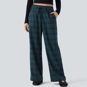 Pantalon décontracté à taille haute, coupe ample, à carreaux, en tissu Oxford, avec cordon de serrage, polyvalent, long, pour l'été - Product Image 4