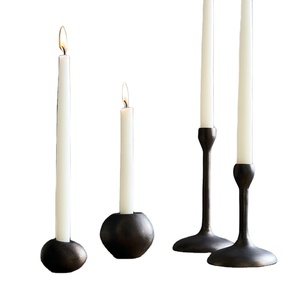 Modern Matte Black Iron Taper Candle Holder Set Industrial Handcrafted Metal Pebble <b>Tall</b> Candle Stand for Home Christmas Durable - Product Image 1