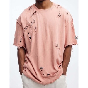 Camisetas de Hombre Oversize de Manga Corta de Secado Rápido, Estilo Urbano Moderno, de Algodón Jersey, Color Liso, Cuello Redondo, Lavado y Desgastado - Product Image 1