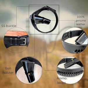 Sangle de cartouches tactique réglable pour la chasse et le tir, 10 compartiments, en cuir de vachette véritable de qualité supérieure, robuste, à dégagement rapide - Product Image 6