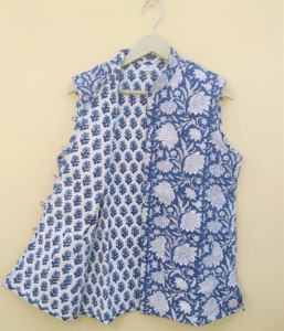 Chaleco de Mujer con Estampado Floral Azul, Cuello Mandarín, Cierre de Botones, Estilo Indio, Largo Regular, de Algodón - Product Image 5
