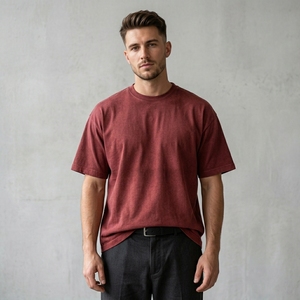 T-shirt Homme Grande Taille 100% Coton Qualité Supérieure Personnalisable Impression Numérique Logo 220gsm Col Rond Uni Coupe Boxy - Product Image 3