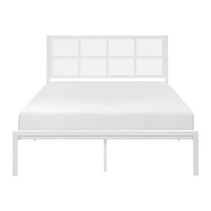 Letto matrimoniale con piattaforma e testiera in finto canna bianca, stile casual costiero, 1 letto in metallo con contenitore - Product Image 2
