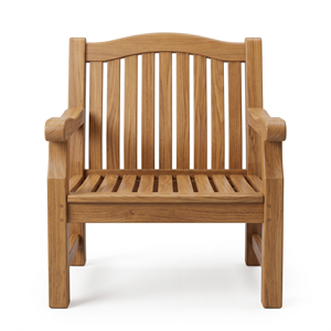 Chaise de parc extérieure contemporaine en teck massif avec dossier à lattes verticales, accoudoirs larges, écologique, durable, imperméable et confortable - Product Image 1