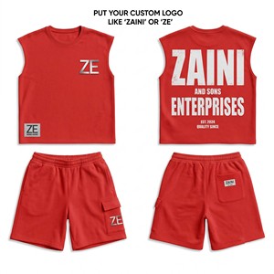<b>Men</b> Vintage Summer Sleeveless <b>Short</b> <b>Set</b> 300 GSM Cotton Jersey Breathable Garment Washed Oversized <b>Top</b> Matching <b>Shorts</b> Streetwear - Product Image 1