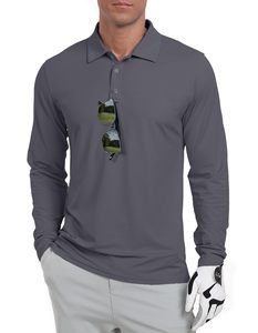 Polo de Manga Larga para Hombre, Color Sólido, Tejido de Punto, Secado Rápido, Informal, Gris, de Alta Calidad, con Logotipo Personalizado, Sudadera Polo de Poliéster - Product Image 3