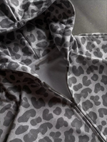 En Kaliteli Erkek Leopar Desenli Fermuarlı Kapüşonlu Üst, Büyük Beden Sokak Modası Kapüşonlu Sweatshirt, Pamuk Karışımlı Kapüşonlu Üst, Günlük Kışlık Giyim