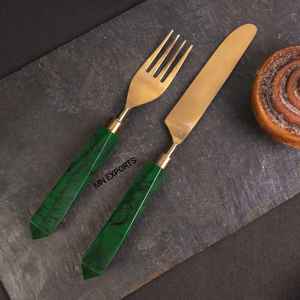 Ensemble de couverts en or et argent pour restaurants avec poignées en résine, couleur verte, ensemble de couverts décoratifs de style nouveau et super soldes sur les couverts - Product Image 4