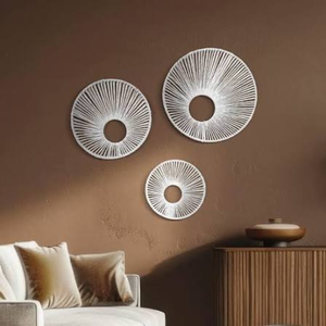 Ensemble de 3 miroirs muraux décoratifs ronds en corde de papier Art Déco, à suspendre, pour salon, chambre, entrée, en provenance du Vietnam - Product Image 5