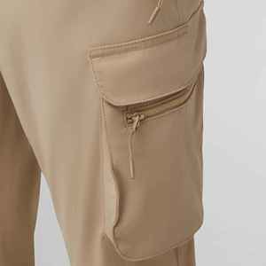 Pantalon de survêtement cargo beige pour homme, taille élastique avec cordon de serrage, plusieurs poches, décontracté, pour l'automne, en coton mi-lourd - Product Image 6