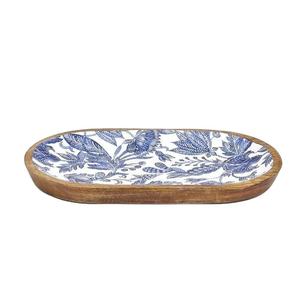 Plateau décoratif rectangulaire en bois avec motif floral, design rustique, artisanat fait main pour la décoration intérieure - Product Image 2