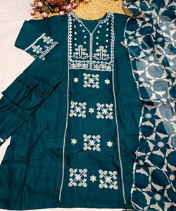 Luxury <b>Women</b> Embroidered Kurti Palazzo Set Stylish Ethnic Wear Collection Fancy Boutique Party Wear Dress 85101 <b>Teal</b> - Product Image 3