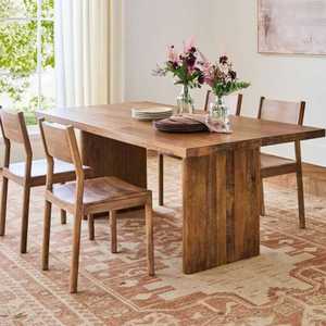 Juego de Mesa de Comedor de Madera Maciza Estilo Japandi, Rectangular, con Base de Bloque, Estilo Nórdico Minimalista Contemporáneo, Sillas de Comedor - Product Image 1