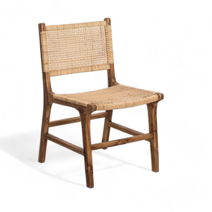 Chaise de salle à manger en teck avec assise en rotin pour la décoration de la maison et du jardin - Product Image 1