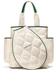 Bolsa de tenis Tildose, de lona, con cierre de cordón, resistente al agua, 50-70L, mochila deportiva, beige con ribete verde, multicolor, personalizable. - Product Image 3
