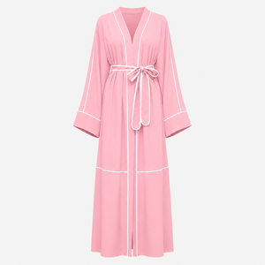 Abaya de haute qualité à devant ouvert, manches longues, élégante, avec ceinture, style long et élégant, avec passepoil. - Product Image 1
