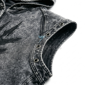 OEM ODM Men Hooded Sleeveless Vest <b>Denim</b> Style Moto Biker <b>Jacket</b> Front Print Regular Length Autumn Cotton Outer Wear in Pakistan - Product Image 5