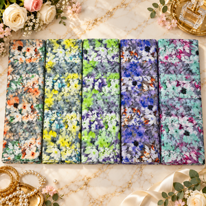 Toub Soudanais Violet à Imprimé Floral Bleu Orange 58 Pouces en Polyester |   Tissu Perci Japan 70 GSM pour les écharpes traditionnelles pour femmes - Product Image 1
