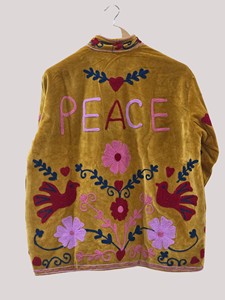Chaqueta de Terciopelo con Bordado Floral a Mano, Cuello Mandarín, Manga Larga, Talla Grande, Blazer Otoñal para Mujer - Product Image 3