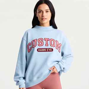 Custom Letter Applique <b>Embroidery</b> Women's Oversized Mock Neck Long Sleeve Fleece <b>Sweatshirt</b> Eco-Friendly 340g Polyester / Cotton - Product Image 1