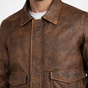 Bush Mens Distressed Brown A-2 Bomber Genuine Leather Breathable Winter Casual <b>Jacket</b> - <b>Jacket</b> Brown - Product Image 3