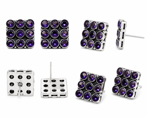 Proveedor Confiable: Pendientes de Plata Oxidada con Amatista Cuadrada Engastada para Mujer |   Proveedor de Joyería Étnica para Bodas al por Mayor - Product Image 4