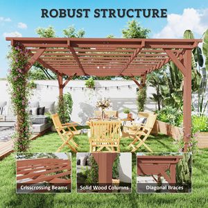Pergola Moderna in Legno 3,35m x 3,78m, Elegante Gazebo da Esterno per Patio, Terrazza, Giardino, Prato, Pergolato per Vigneti - Product Image 4