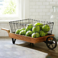 Support décoratif pour panier à fruits en forme de brouette, style chariot de jardin vintage, construction métallique robuste et durable, élégant et rustique