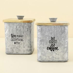 Handmade Metal Storage <b>Box</b> <b>Set</b> With Fancy Design Flour And Sugar Canister For Home Kitchen Tabletop Containers With Wooden Lids - Product Image 3