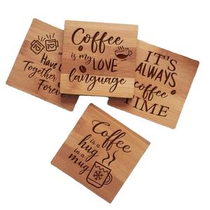 Engraved Wooden Coffee Quote <b>Coaster</b> Set Square Bamboo <b>Drink</b> <b>Coasters</b> with Funn Coffee Sayings for Kitchen Cafe Home Decor Gifts - Product Image 1