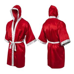 Bata con capucha roja con ribete blanco, material de poliéster, cómoda para el invierno, para hombres y mujeres, precio mayorista económico, bata de boxeo - Product Image 1