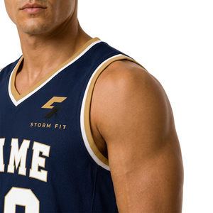 Camiseta de Baloncesto Personalizada para Hombre, Color Azul Marino, Cuello en V, Sin Mangas, Impresión Sublimada con Nombre y Número 09, Corte Regular, Tejido de Malla de Secado Rápido - Product Image 5