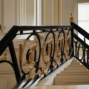 Rampe d'escalier moderne de luxe en fer forgé, décorative or et noir, balustrade intérieure personnalisée, design de main courante d'escalier en métal - Product Image 3