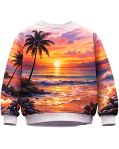 Sudadera Personalizada con Estampado 3D de Playa al Atardecer en Blanco y Naranja, Sudadera Casual con Cuello Redondo para Hombre, Top Sublimado Personalizado de Estilo Urbano - Product Image 2