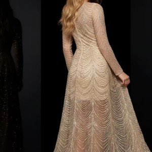 Robe de soirée luxueuse à perles avec dos orné |   Robe de soirée à manches longues brodée de cristaux, approvisionnement direct en gros d'usine - Product Image 2