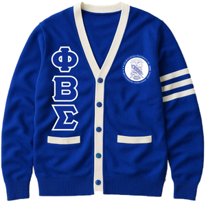 Phi Beta Sigma Fraternity <b>Cardigan</b> <b>Sweater</b> Women V-Neck Blue Acrylic Knitted Preppy Style Full Sleeve Button Closure - Product Image 5
