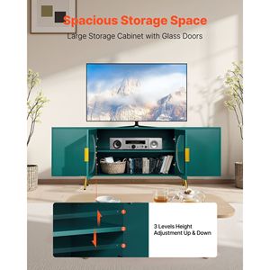 Centro de Entretenimiento Moderno, Mueble para TV de hasta 75 Pulgadas, Patas Doradas, Almacenamiento Ajustable, Puerta de Vidrio - Product Image 3