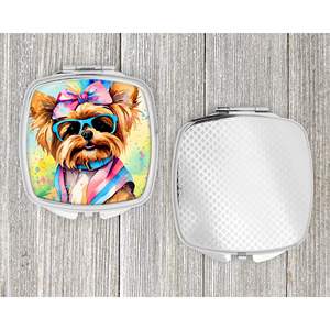 Yorkshire Terrier Hippie Dawg compacto plegable de mano espejo de maquillaje decorativo regalo de viaje para mujeres y niñas tamaño de bolsillo - Product Image 4