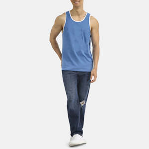 Débardeur de sport pour homme en coton 100% avec logo personnalisé, col à revers, t-shirt de gym, course à pied, noir, débardeur fitness sans manches - Product Image 3