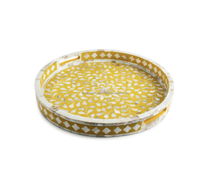 Plateau de service rectangulaire en bois naturel artisanal avec incrustations d'os pour la maison, les restaurants, les hôtels, en provenance d'Inde. - Product Image 1