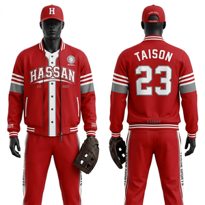 Conjunto Deportivo de Béisbol para Hombre, Premium, 320 GSM, Forro Polar de Poliéster, Diseño de Paneles Rojos y Blancos, Bordado, Transferencia Térmica, Logotipo Personalizado - Product Image 1
